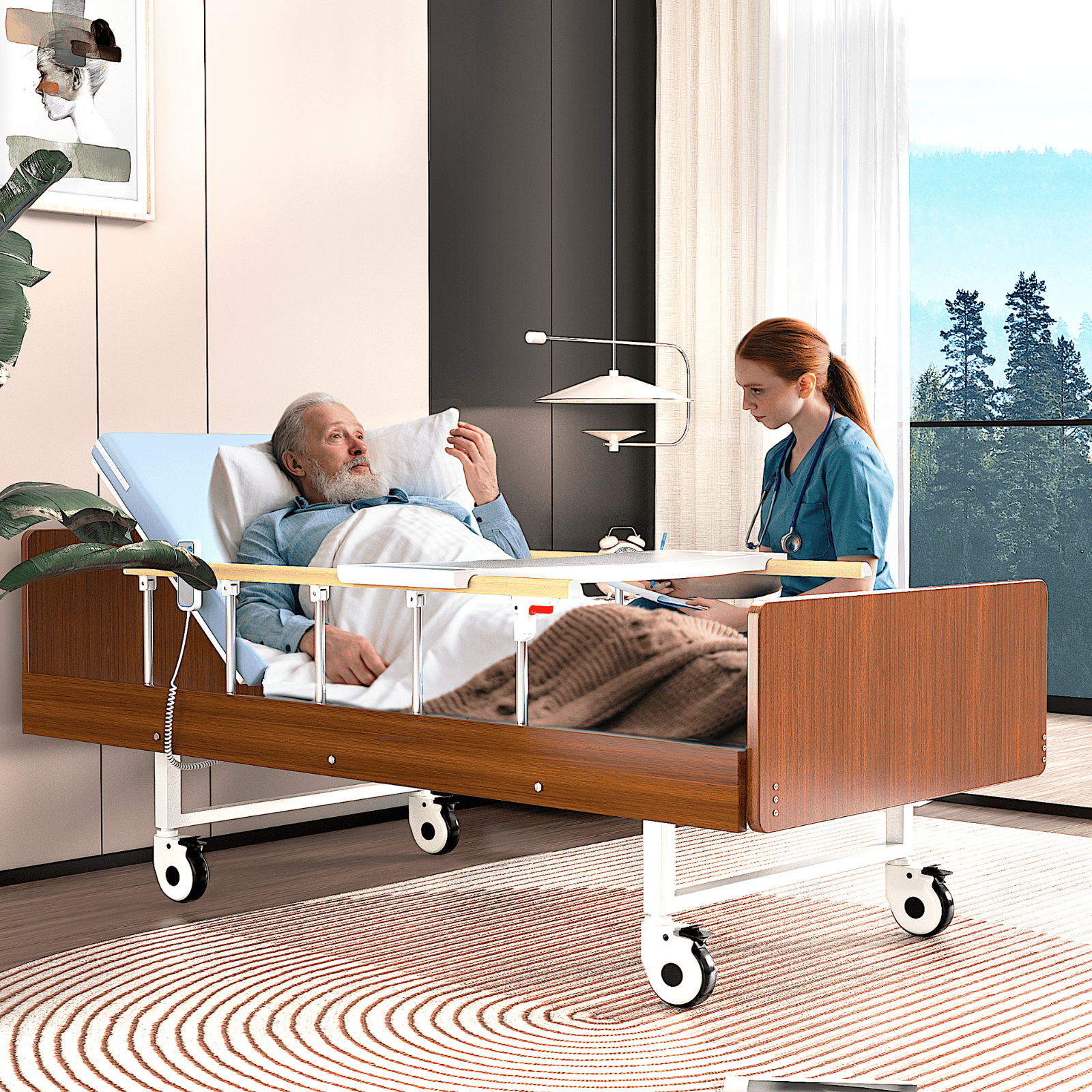 Epachois Full Electric Hi-Lo Hospital Bed for Home and Adjustable Height,36" x 75"