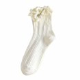 thumbnail image 4 of XFeng  Women Crew Socks Ruffled Lace Textured Knit Soft Lightweight Novelty Mid Calf Socks for Party Dating Daily Wear,Beige,One Size, 4 of 5