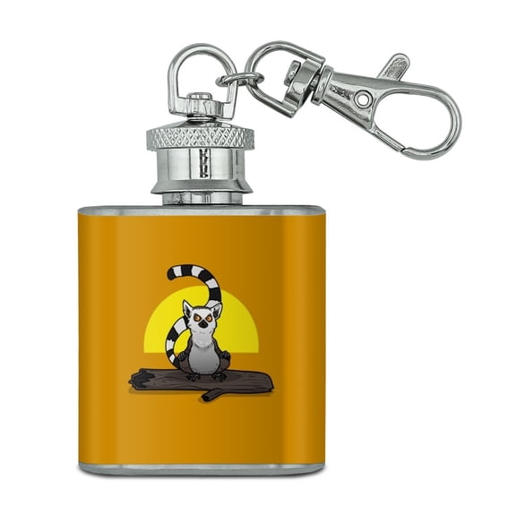 Ring-Tailed Lemur on Log Stainless Steel 1oz Mini Flask Key Chain