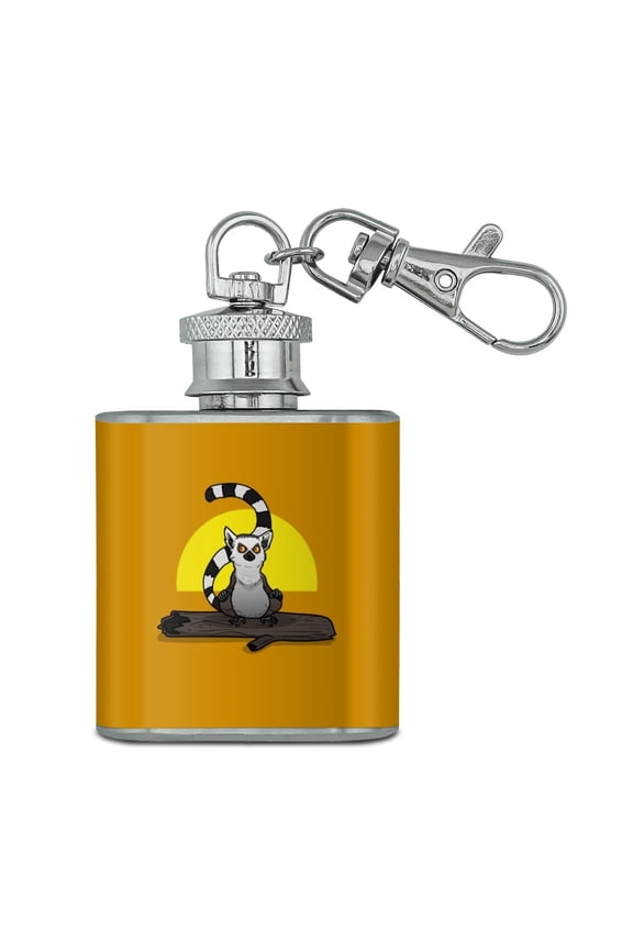 Ring-Tailed Lemur on Log Stainless Steel 1oz Mini Flask Key Chain