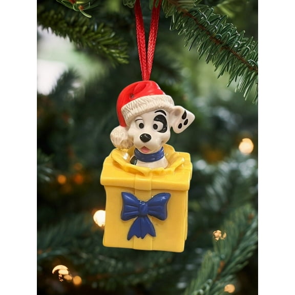 ORNAMENT 101 Dalmatians Sit In Holiday Gift Santa Hat Disney Figurine 3” Charm