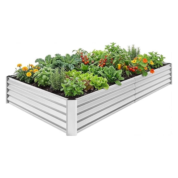 8x4x1ft Galvanized Raised Garden Bed, Thickened Metal Planter Box for Outdoor Vegetables & Flowers, Silver Large Garden Bed Kit, 96" L x " W x 12" H