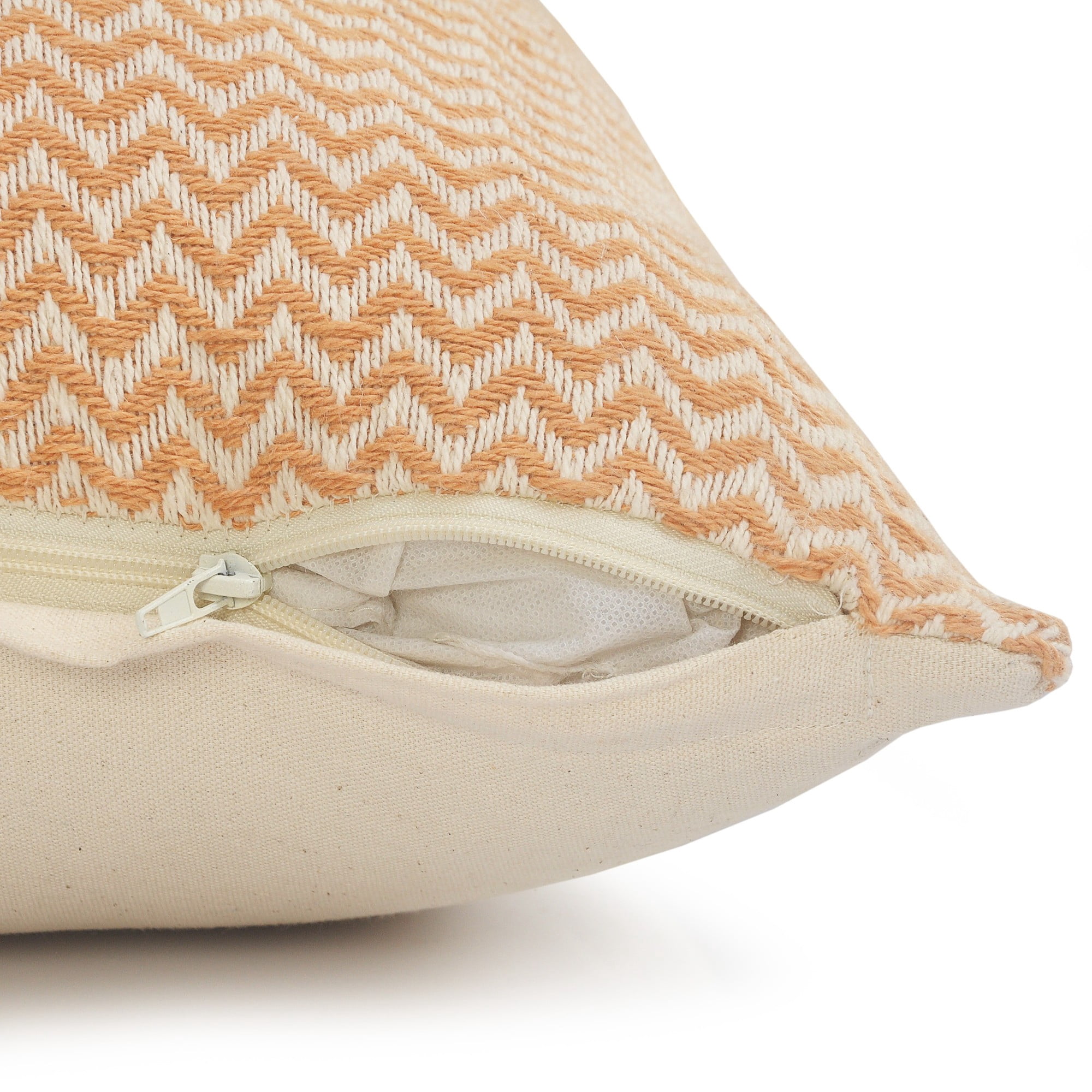Laddha Home Designs Geometric Loomed Rectangular Cotton Throw Pillow Cover - 20" - Cream and Orange