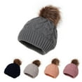 thumbnail image 4 of ZRBYWB Toddler Winter Hat For Baby Girl Boy Knitted Warm Skiing Cap Lovely Pompom Kids Beanie 0-24 Months Elastic Baby Turban Hat Children Caps, 4 of 7