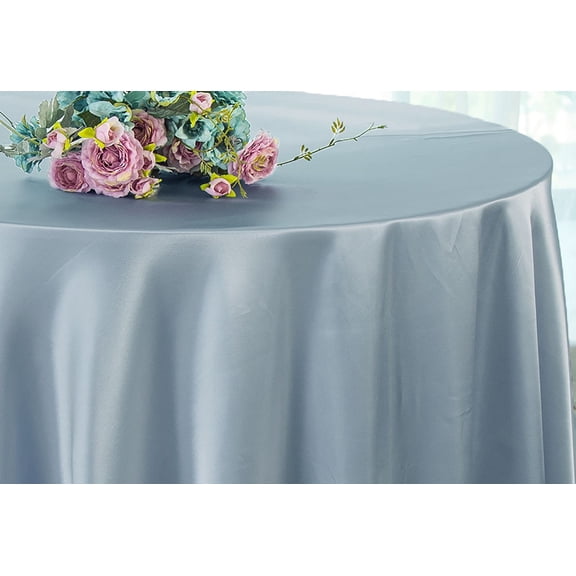 Wedding Linens Inc. 132 inch Heavy Duty Round Satin Tablecloth Table Cover Linens - Dusty Blue