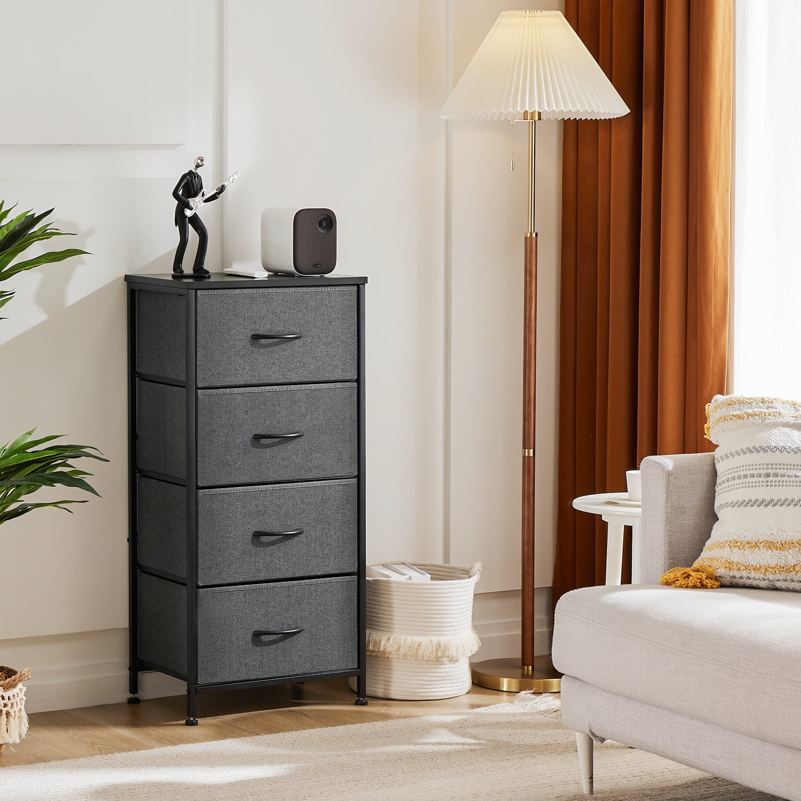 EDX 4 Drawer Fabric Dressers Cabinet, Ideal for Living Room & Bedroom Storage, Grey-1