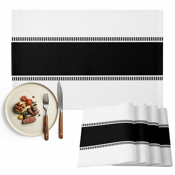 Black Farmhouse Striped Placemats Set of 2, White Table Mats Washable Heat-Insulation Non-Slip Place Mats for Kitchen Dinner Table Indoor Outdoor Decor,13x19 Inch
