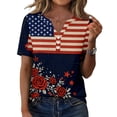 thumbnail image 3 of Youpwaven Women's Independence Day V-Neck Top, Patriotic 250th Anniversary American Flag Shirt, Floral Butterfly 4th of July Graphic Tee, Short Sleeve Henley Button Up Summer Apparel, 3 of 6