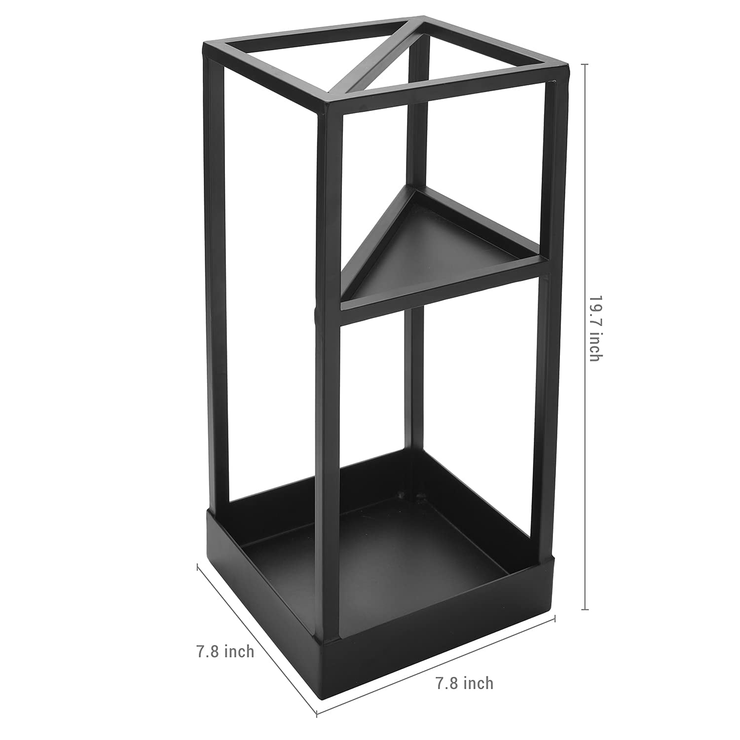 Umbrella Stand Holder For Entryway 20 Inch Tall Modern Metal Geometric Freestanding Rack Or Cane With Shelf Small And Bottom Drip Tray (black)