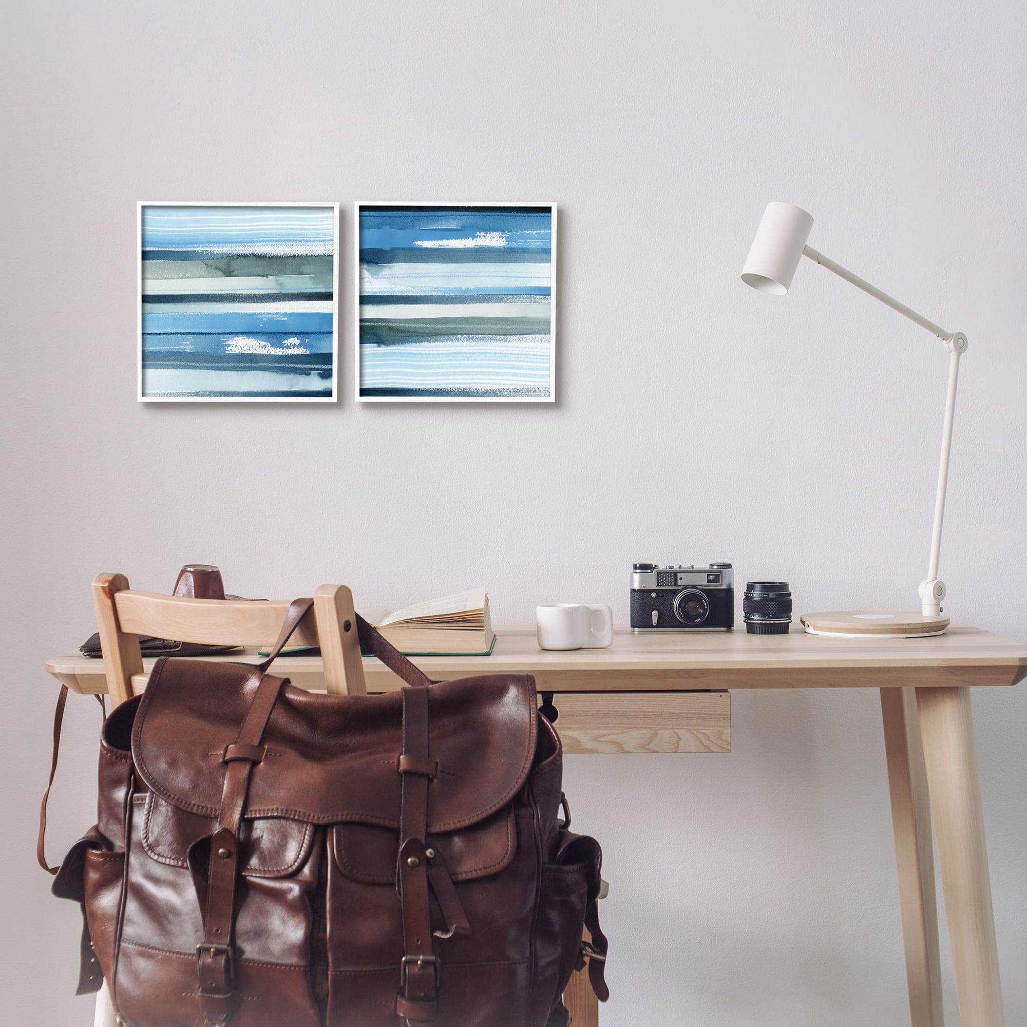 Stupell Industries Saturated Blue Landscape Abstract Scenery Brush Strokes Painting White Framed Art Print Wall Art, Set of 2, Design by Grace Popp