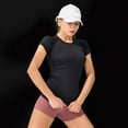 thumbnail image 5 of Short Sleeve Workout Tops for Women Girls Stretchy Slim Fit Running Sports Shirts Yoga Gym Top Blouse, 5 of 7