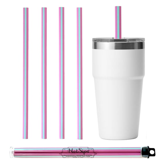 HotSips Reusable Ergonomic Drinking Straws in travel case, Made in USA, For Hot and Cold Beverages, Water, Coffee, Tea - (4 - 9.5” Long)