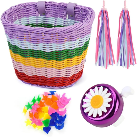 QKURT Bicycle Basket Kids Bicycle Bell Streamers Balance Bike Decoration Accessories Bicycle Basket Wheel Spoke Beads for Girls