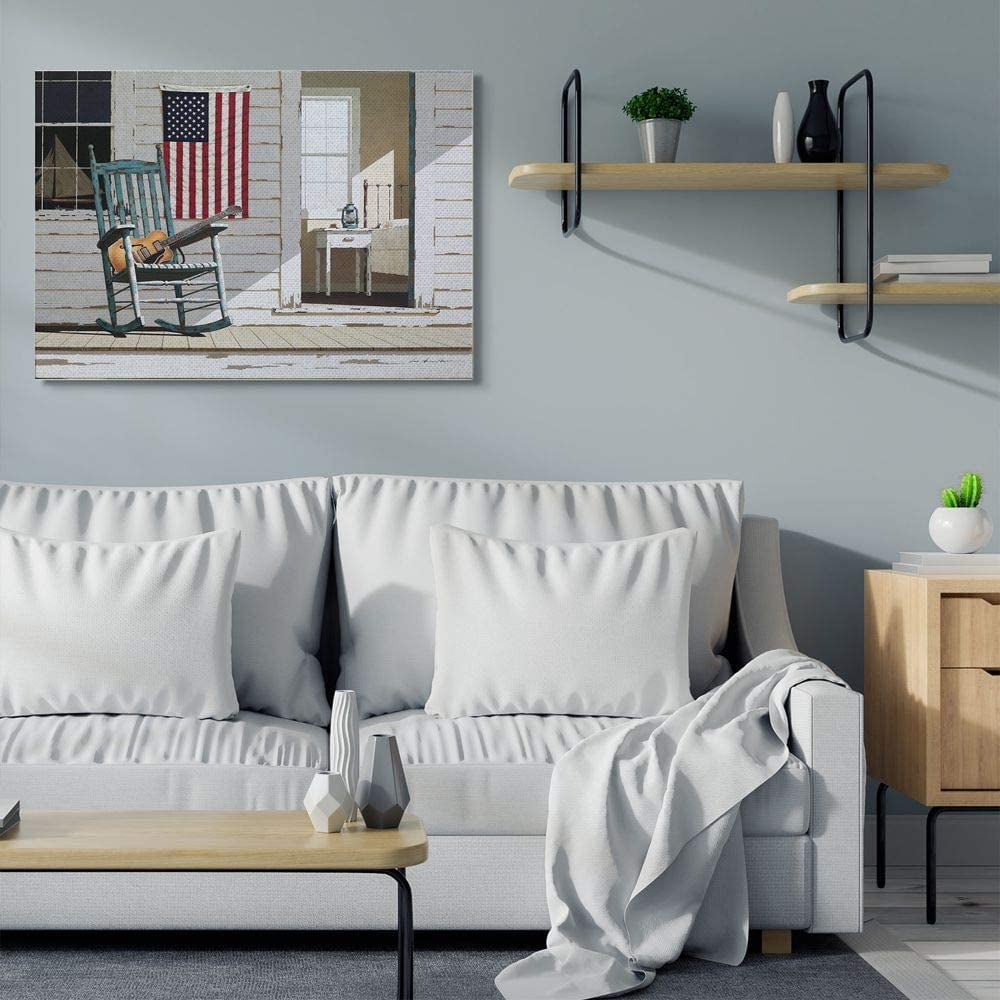 Stupell Industries Americana Porch Rocker with Guitar Painting Gallery-Wrapped Canvas Print Wall Art, 36x48, by Zhen-Huan Lu