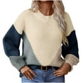 thumbnail image 3 of Fartey Oversized Sweaters for Women Trendy Color Block Sweater Loose Fit Long Sleeve Crewneck Knitted Pullover Fall Winter Chunky Knit Sweaters Beige M, 3 of 8