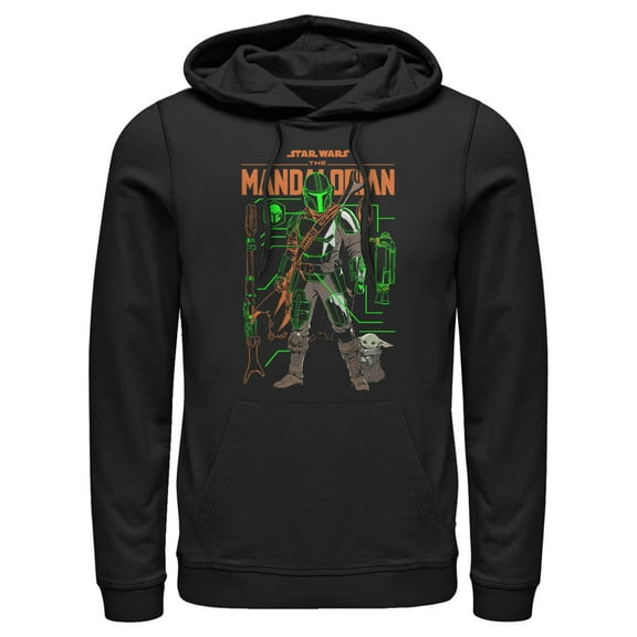 Men's Star Wars: The Mandalorian Duo Schematics Pull Over Hoodie Black Large