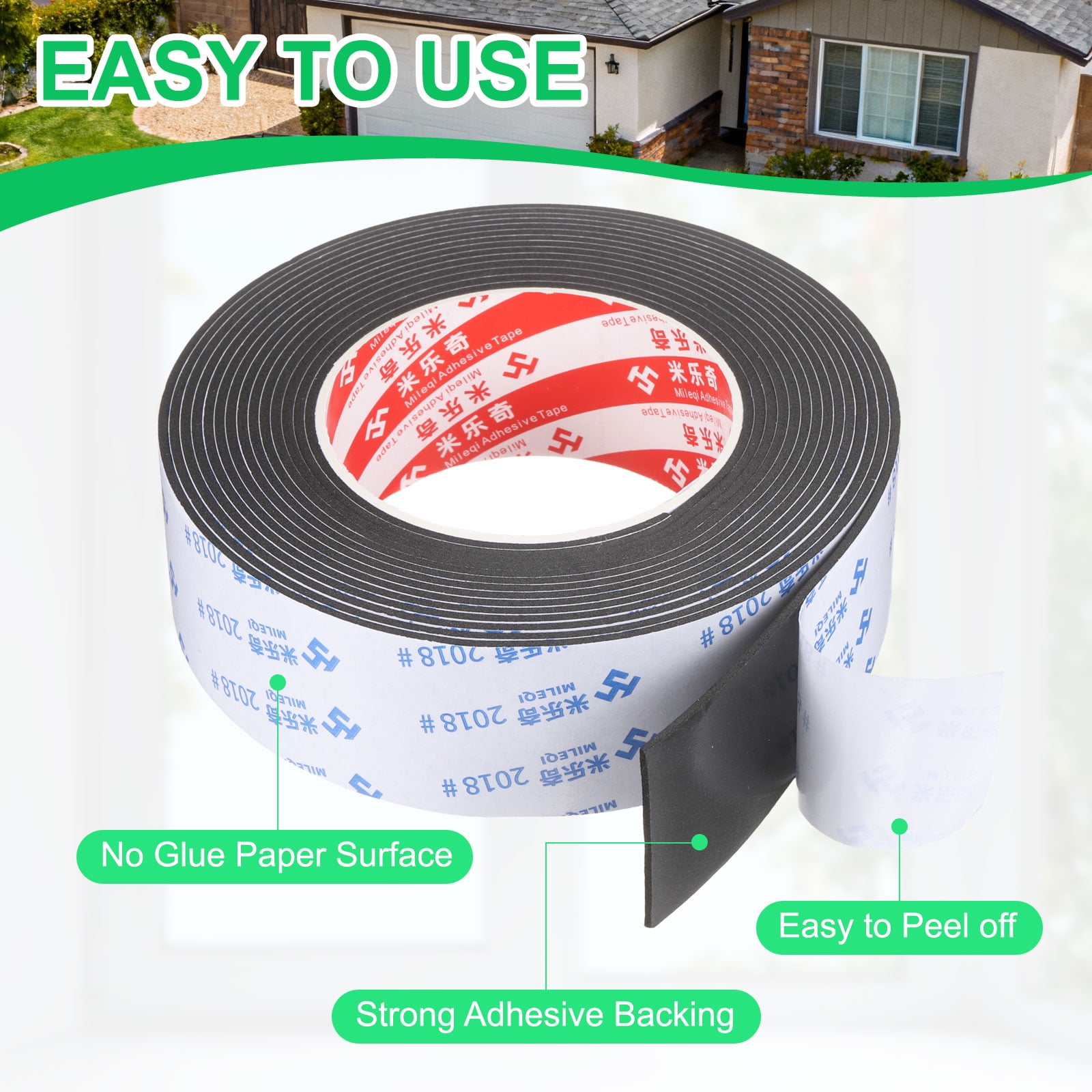 Uxcell 3Roll Sponge Rubber Foam Tape, 1 9/16" W x 5/64" t x 16.4ft l Self-Adhesive Foam Insulation Tape Weather Stripping for Window Door Soundproofing Weatherstrip AC Seal Strip, Black