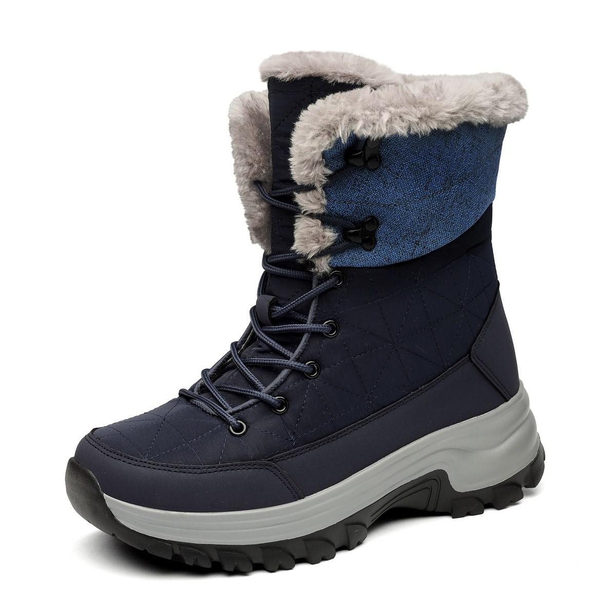 Men's Women's Waterproof Snow Boots Mid Calf Fur Lined Warm Insulation