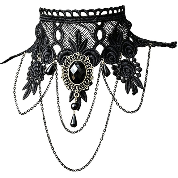 Halloween Gothic Chokers Crystal Black Lace Neck Collars Choker Necklace Vintage Victorian Women Chock Steampunk