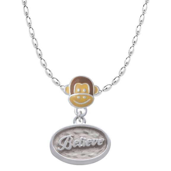 Delight Jewelry Silvertone Believe - Oval Seal Mia Monkey Charm Necklace