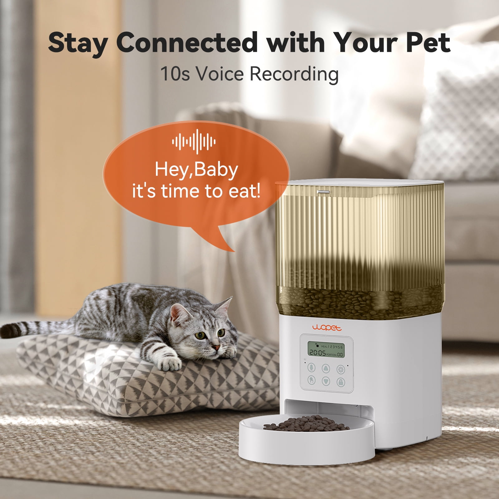 WOPET, Automatic Dog Feeders, Pet Dispenser with Desiccant Bag, Cat Feeders, 5L, White