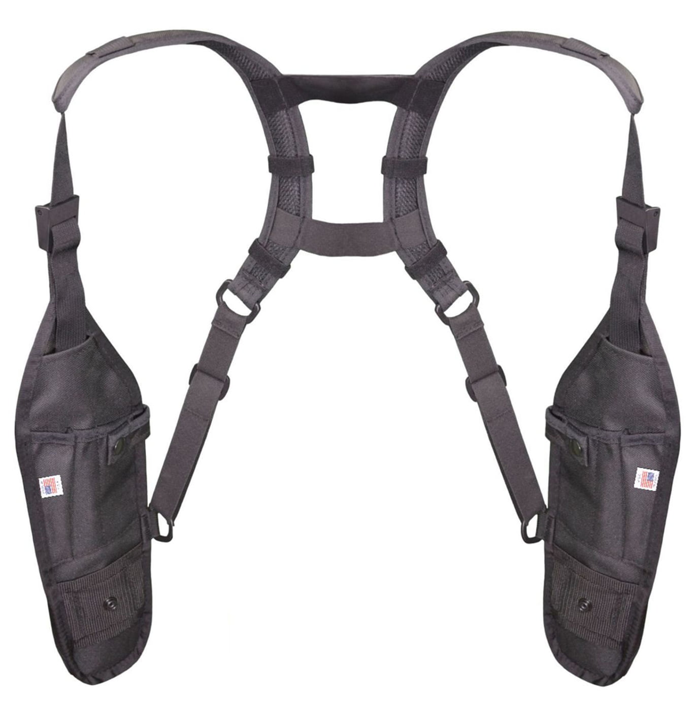 USH-300D Double Radio Shoulder Holster Chest Harness with an Adjustable Radio Pouch fits all Medium to Large Motorola ICOM Vertex Two Way Radios. Made in The USA by HOLSTERGUY