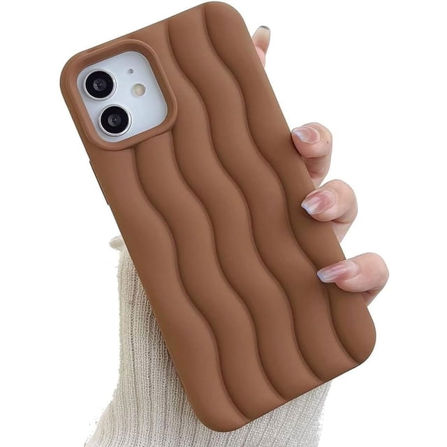 Funda para iPhone con diseño de ondas 3D y bordes rizados, de silicona suave, fina, a prueba de golpes (marrón, iPhone 12 Pro Max)