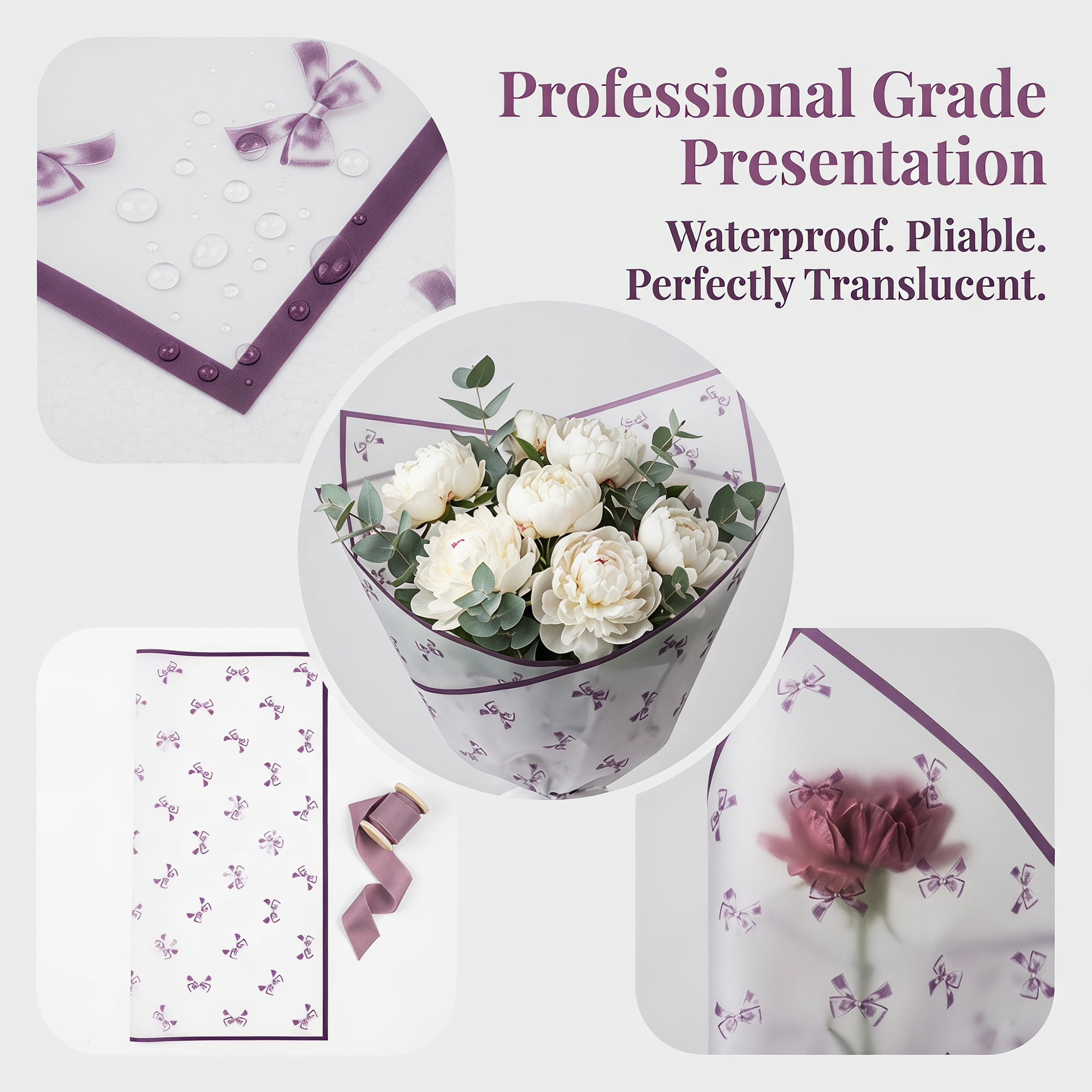 Unique Bargains Waterproof Luxury Matte Gift Wrapping Paper for Bouquet Purple 21.3"x21.3"