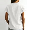 thumbnail image 4 of Women's Bow Tie V Neck Short Sleeve Blouse Casual Linen Tunic Tops Summer Outfit Loose Fit Flowy Work Office Streetwear Vacation White S, 4 of 4