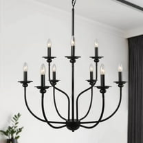 LNC Matte Black 9-Light Candle Chandelier, 2-Tier 30 in Fixture for Dining Room & Foyer