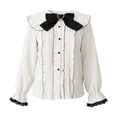 thumbnail image 2 of Rhuody Spring Tops For Womens Long Sleeve Blouse With Bow Detail And Ruffle Trim Crewneck Tee Versatile Wear White S, 2 of 4