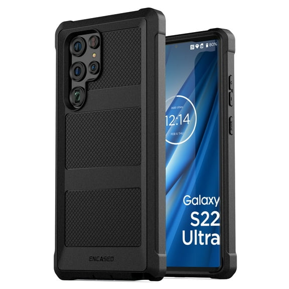 Encased Falcon Designed for Samsung Galaxy S22 Ultra, Protective Full Body Phone Case (Black)