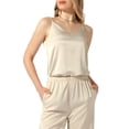 thumbnail image 1 of Camisetas de seda satinada para mujer, top sin mangas con escote en V, blusa básica de verano, color beige, talla XL, 1 of 1