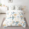 thumbnail image 2 of Homewish Retro Cartoon Airplane 7pcs Bedding Comforter Set,Hot Air Balloon Queen Bedding Sets,White Blue Brown Queen Sheet Sets For Boys Kids,Super Cozy Room Decor Reversible, 2 of 8