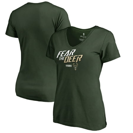 Nba Milwaukee Bucks Stripe - Milwaukee Bucks Fanatics Branded Women's 2018 NBA Playoffs Slogan V-Neck T-Shirt - Green