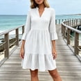 thumbnail image 5 of VBVC Women's Gingham V Neck 3/4 Sleeve Mini Dress , Ladies' Ruffle Bell Sleeve Casual A Line Dress , Summer Casual Tiered Plaid Dress For Women,White,S-2XL, 5 of 6