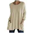 thumbnail image 1 of Simua Chandails Décontractés pour Femmes à Manches Longues, Col Rond, avec Poche, T-Shirts, Chemisiers, Tunique, Hauts de Type Chandail en Molleton avec Poche, Kaki, TTG, 1 of 4