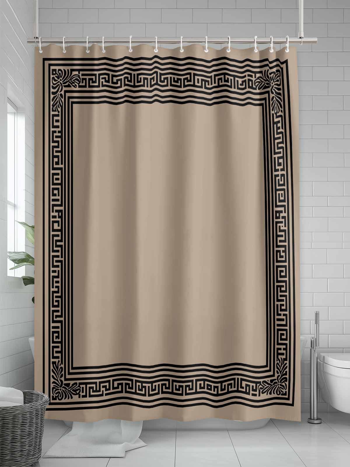 nqOlkjepod Black Brown Greek Key Shower Curtain, Waterproof Shower Curtains for Bathroom, Geometric Greece Ancient Farmhouse Geo Washable Fabric Bathtub Curtain Set Bath Decor with 12 Hooks 48"x72"
