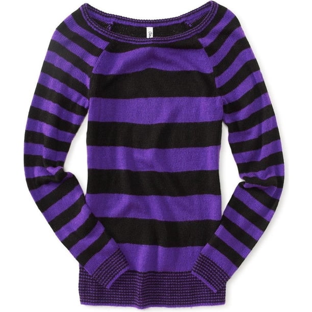 Suéter de punto con rayas delgadas Aeropostale para mujer morado mediano