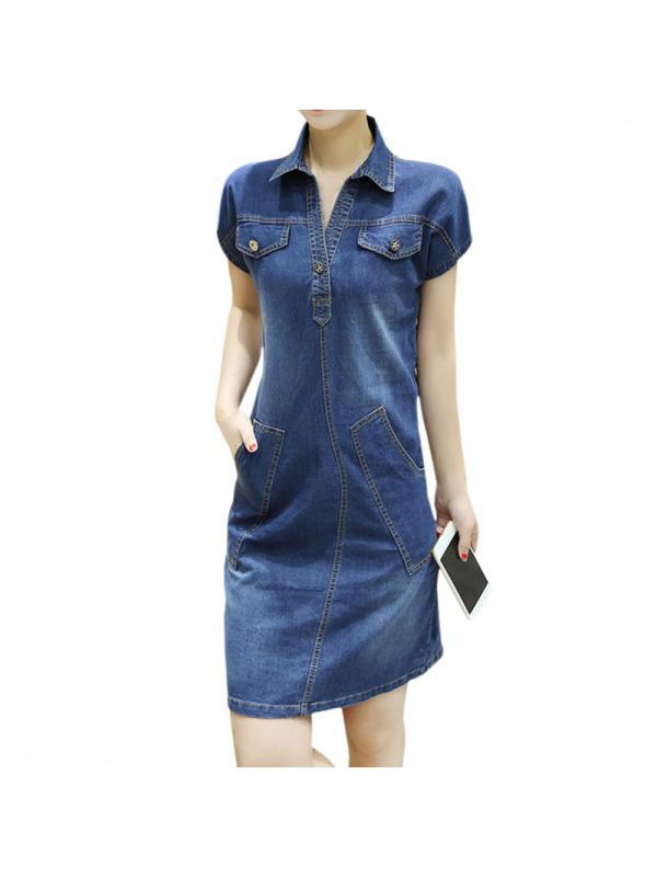 women's short sleeve denim dress