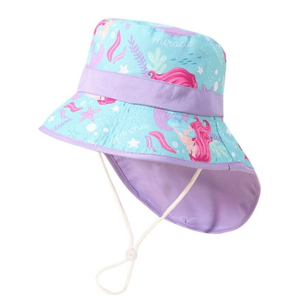 

AOMPMSDX Trendy Hats For Children Adjustable Chin Strap Sun Protection Summer Spring Wide Brim Neck Flap Cute Cartoon Outdoor Beach Bucket Caps