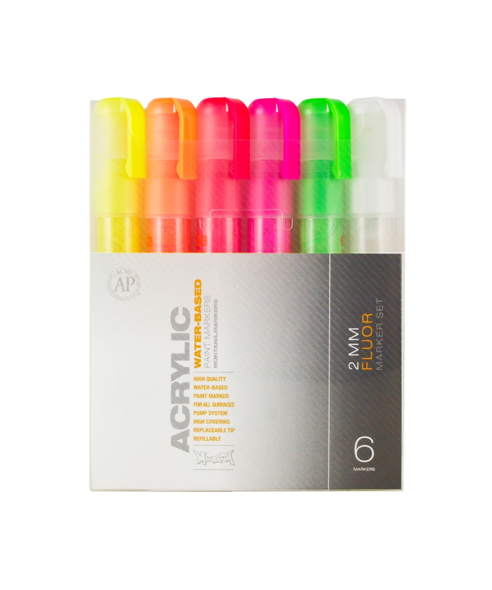 Montana 6-Color Fluorescent Acrylic Marker Set, Fine