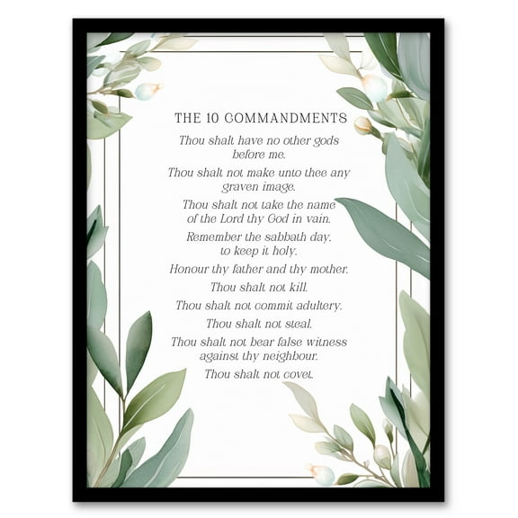 The 10 Ten Commandments Green Exodus Jesus Christ Christian Bible Faith God Quote Revelations Flowers Artwork Art Print Framed Poster Wall Decor 12x16 inch