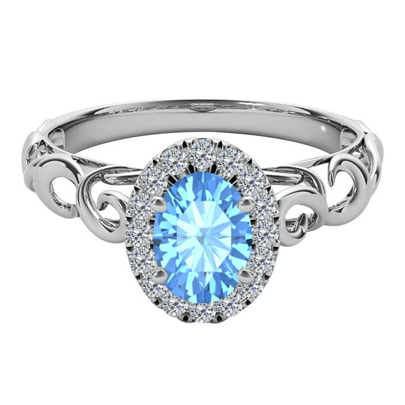 AoneJewelry 1.35 Carat Diamond Blue-Topaz Ring In 10K Solid Yellow, White & Rose Gold