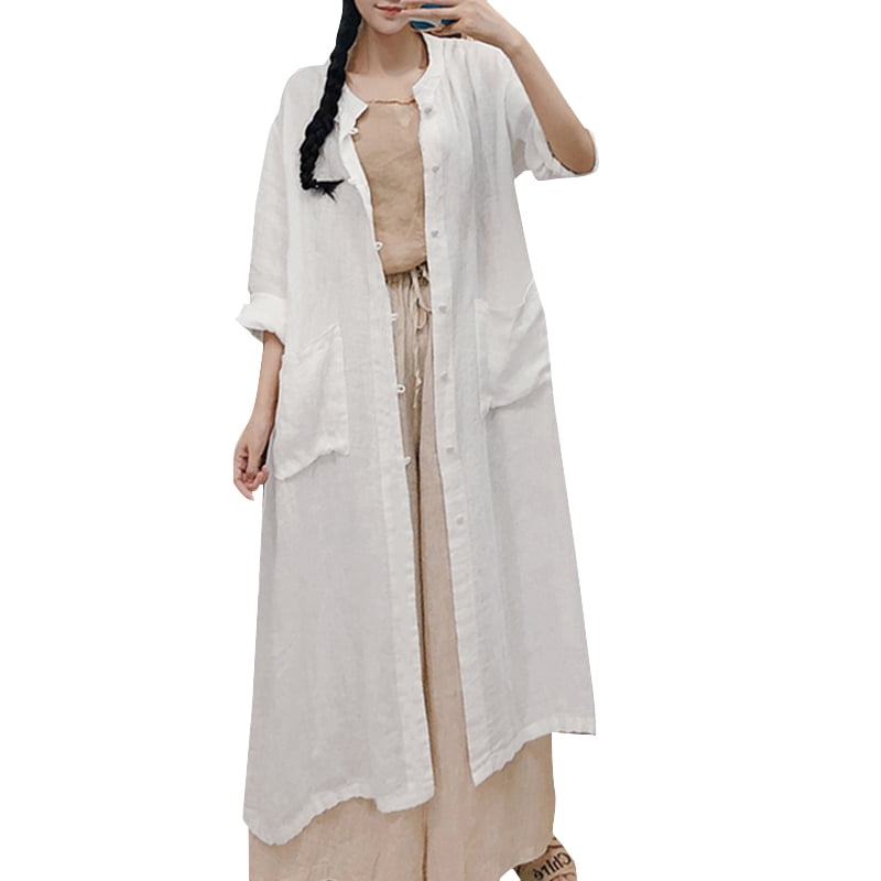 VONDA Women's Loose Long Cardigan Long Sleeve Casual Long Cover Up Thin ...