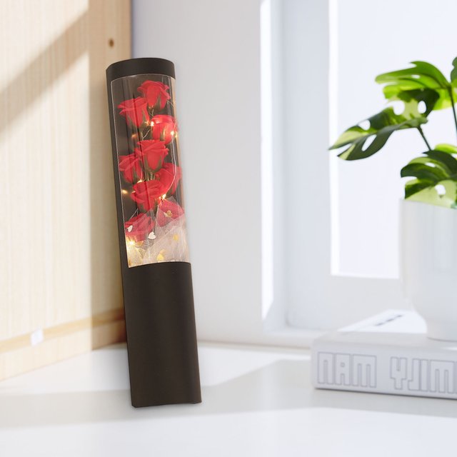 Rosas artificiales de espuma con tallos, ramos de rosas en caja, regalos de cumpleaños para mujeres, flores preservadas reales, rosas para el Día de la Madre, regalo para mamá, rojo