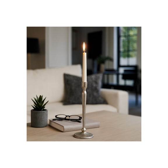 Modern Metal Taper Candle Holder for Home Decor - Decorative Candlestick Holder for Table Centerpieces or Living Room Accent - Elegant Bedroom Nights and or Mantel Display -  12", Silver & Metallic