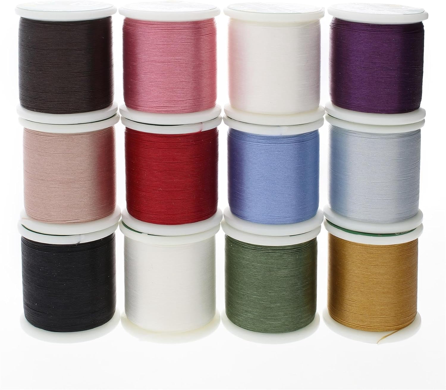 KO Thread, Nylon Beading Thread, 12-Piece Color Assortment, Japanese Pre-Waxed 100% Nylon, 330TEX, Tangle Resistant Knotting Cords, 50 meters, Use for seed bead projects, loom work and bead weaving
