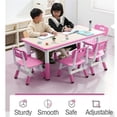 thumbnail image 3 of Kids Study Table and 6 Chairs Set, Height Adjustable Toddler Table and Chairs Set for Ages 2-10, Non-Slip Legs, Graffiti Desktop, Max 300lbs Children Activity Table for Daycare Classroom Home, Pink, 3 of 8