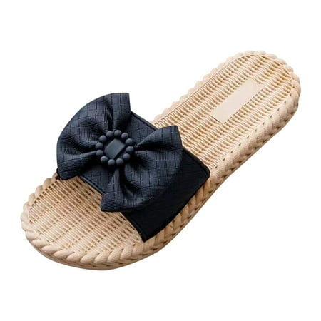 JDEFEG Womens Clog Sandals Women Sandals Fashion Bow Decoration Indoor and Outdoor Non Slip Light Comfortable Flat Beach Shoes Womens Water 9 Black 38